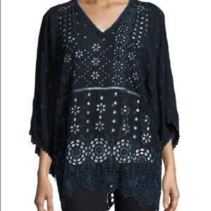 Johnny Was Patchwork Eyelet Tunic - Navy - XL - like new